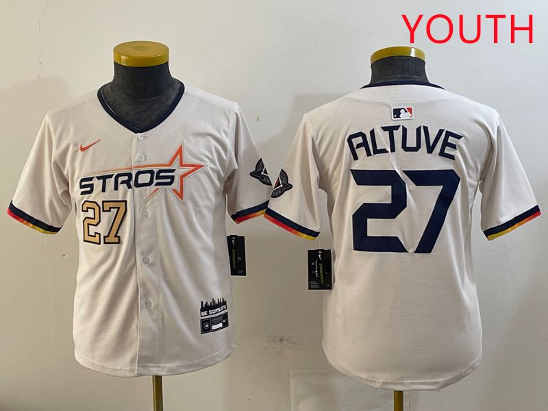 Youth Houston Astros #27 Altuve Cream Three generations Joint Name 2025 Nike MLB Jersey style 4111->youth mlb jersey->Youth Jersey